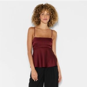 wild fable Satin Square-Neck Camisole - Burgundy